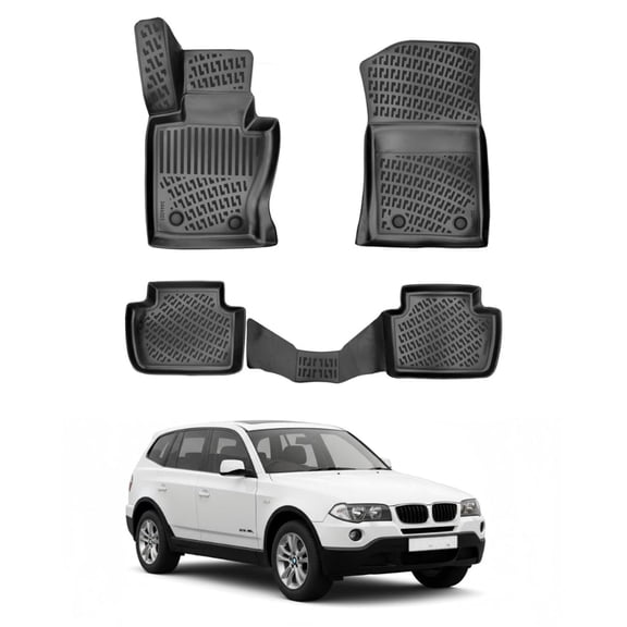 Floor Mats fits BMW X3 E83 2003-2010 | Car Mats All Weather 3D Custom Fit Rubber Mat Waterproof Odorless TPE Floor Liners Laser Measured Non-Slip