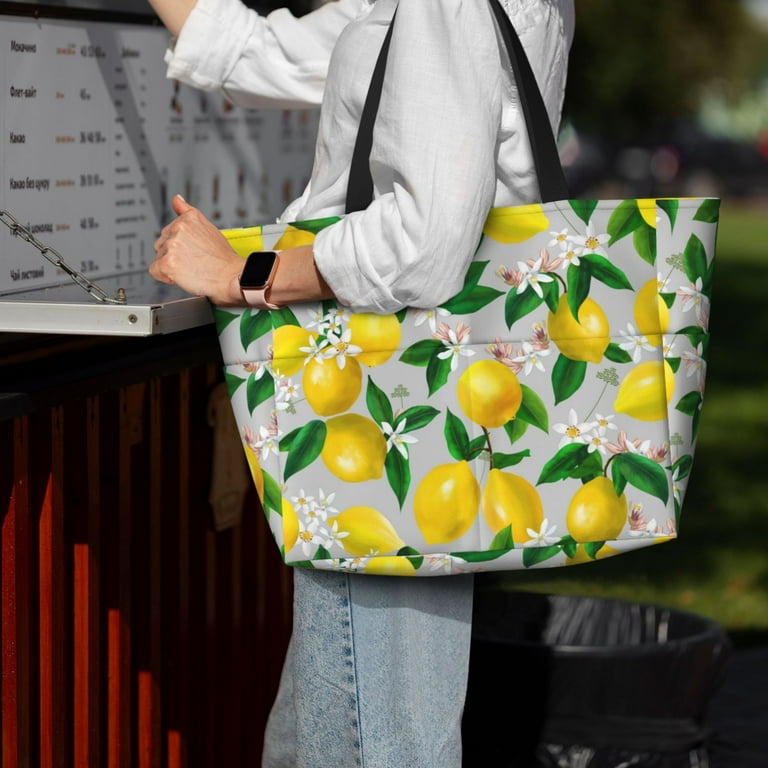 Wukai Lemon Seamless Pattern Oil Painting Effect Print Zipper Bag