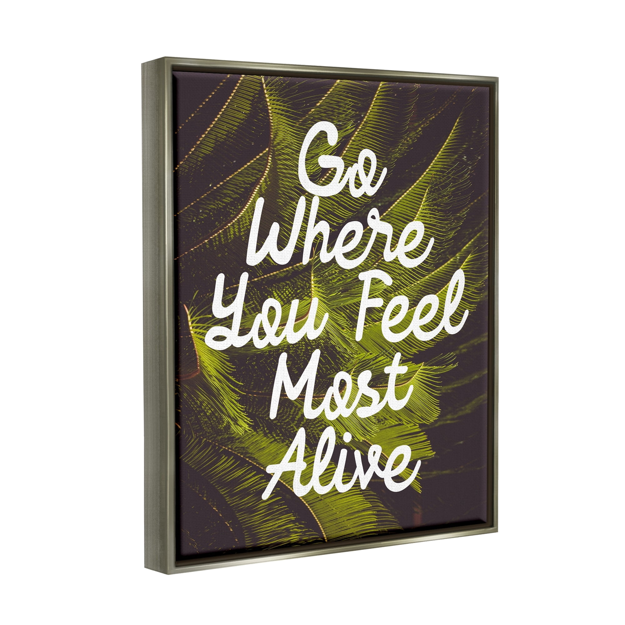 Stupell Industries Encouraging Life Calligraphy Quote Botanical Plant Leaf Graphic Art Luster Gray Floating Framed Canvas Print Wall Art, Design by Daphne Polselli