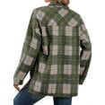 thumbnail image 3 of HUBERY Women Plaid Color Block Pocket Lapel Collar Button Long Sleeve Jacket, 3 of 4