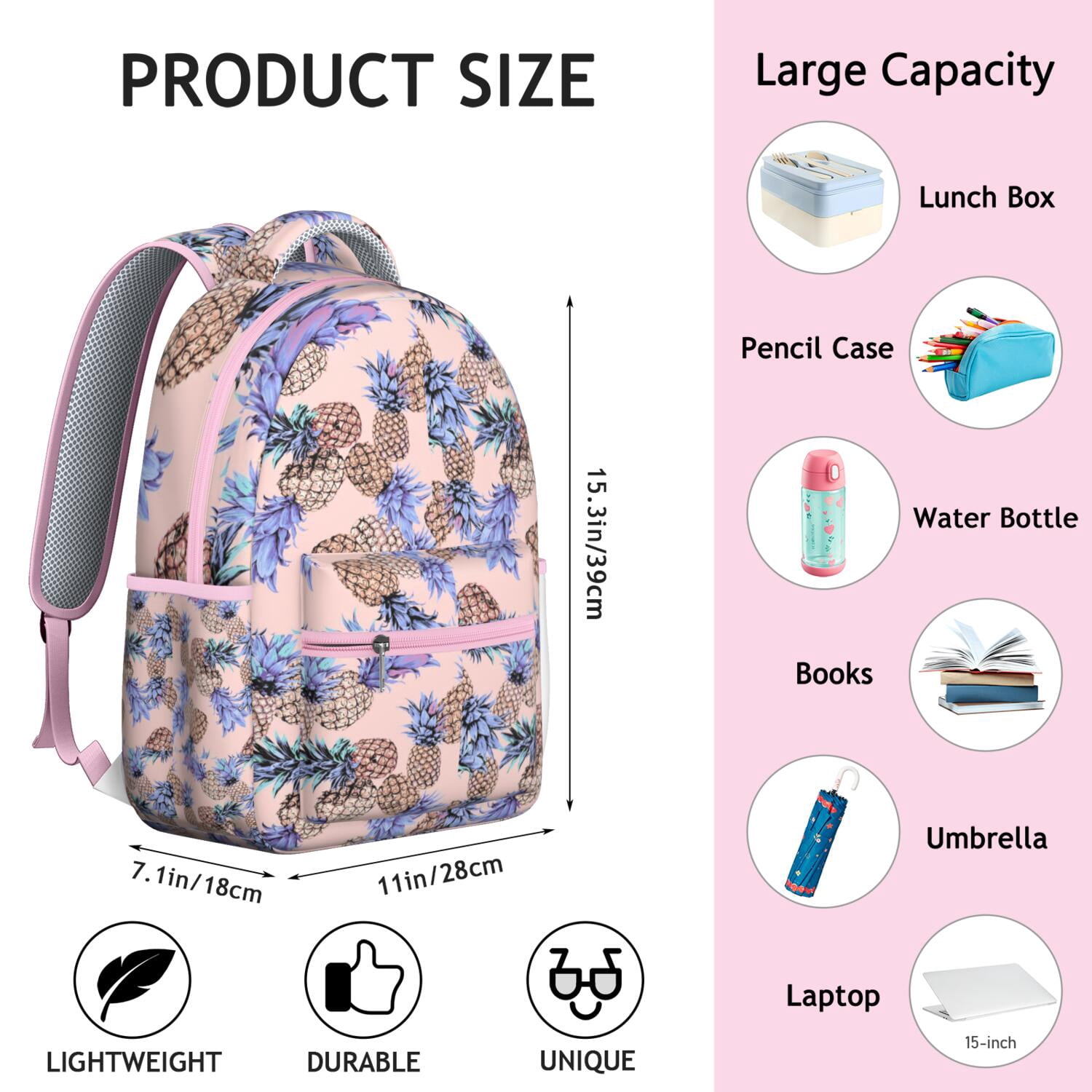 Pineapple Sunshine Design Waterproof Backpack - Comfortable & Supportive Laptop Bag for College
