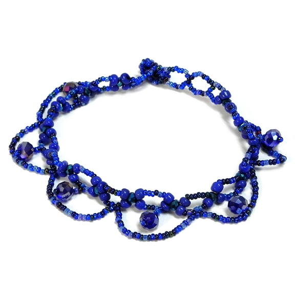 Czech Glass Seed Bead Loop Dangle Frill Fringe Anklet - Womens Fashion Handmade Beadwork Jewelry Boho Accessories