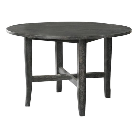 Benjara 47 Inch Farmhouse Style Round Wooden Dining Table, Rustic Gray
