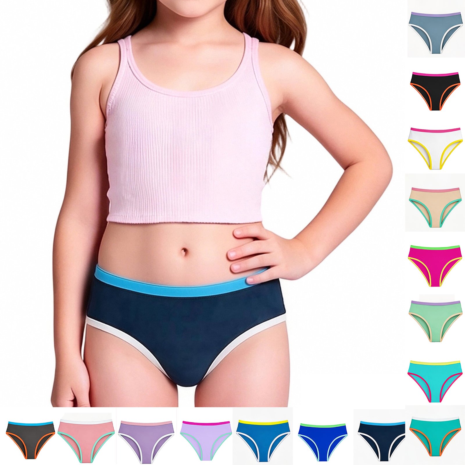 Toddler Girls Swimming Bottom Color Block Kids Swim UPF50+ Rash Guard Bikini Bottom Sun Protection Quick Dry Summer Pool Beach 5-6 Years
