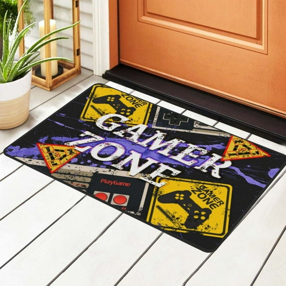 Game Time Gamer Zone Rugs Doormat, Non-Slip Machine Washable Carpets Floor Door Mat , 36" x 24"