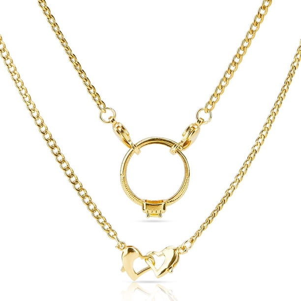 Collar porta anillos de doble corazón, de acero inoxidable, con clip y cierre de esposas, ideal como regalo para esposa, prometida, enfermera o dama.