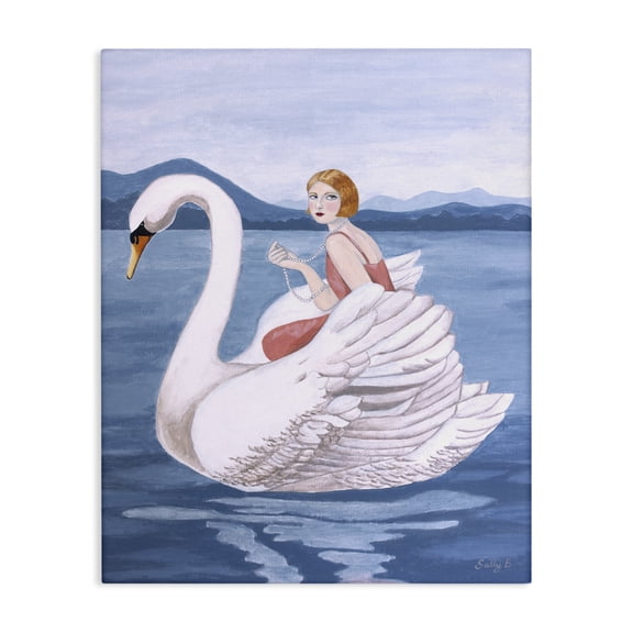 Stupell Industries Eclectic Woman And Swan Lake Canvas Art, 16 x 20, by Sally B