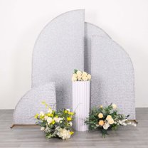Efavormart Set of 4 Silver Chiara Backdrop Stand Covers Shimmer Tinsel Finish, Fitted Covers For Half Moon Wedding Arches - 2.5ft, 5ft, 6ft, 7ft