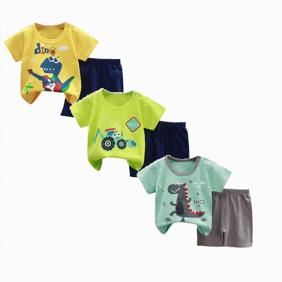 Gerichy Baby Toddler Boys 6 Pieces T-shirts and Shorts Dinosaur Tops & Shorts Summer Outfits for 1t 2t 3t 4t 5t 6t