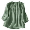 thumbnail image 3 of Vinsonshop Women Cotton Linen Embroidered Tops Ethnic Style Casual Linen Bohemian Peasant Shirts Boho Gauze Tops Retro Embroidered Shirt Linen Tunic Tops for Women Green M, 3 of 9