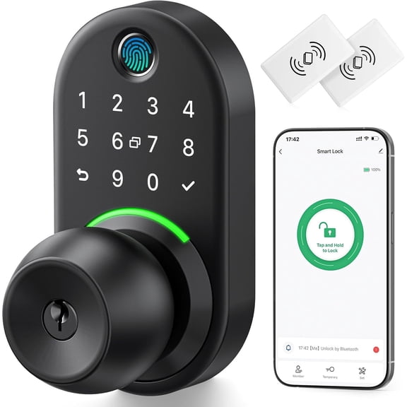 Keypad Smart Door Lock with Knob,Keyless Entry Digital Lock with Handle, Fingerprint Electronic Knob for Front Door