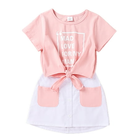 

LAPAKIDS Toddler girl Summer Clothes Outfits 7-8T Girl Short Sleeve T-Shirt + Skirt Set