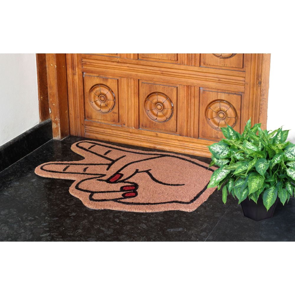 RugSmith Machine Tufted Peace Sign Indoor and Outdoor Coir Doormat, 18" x 30"