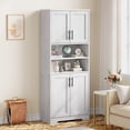 thumbnail image 3 of 67" Tall Bathroom Cabinet with Glass Doors, Freestanding Pantry Storage Cabinet with Adjustable Shelves for Kitchen, Living Room, White, 3 of 7