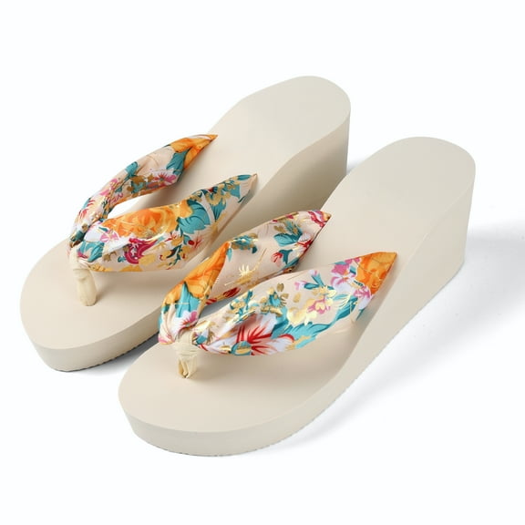 Saki Floral Flip-Flops – Ergonomic Non‑Slip Wedge Sandals for Women – Casual Wear, Indoor/Outdoor