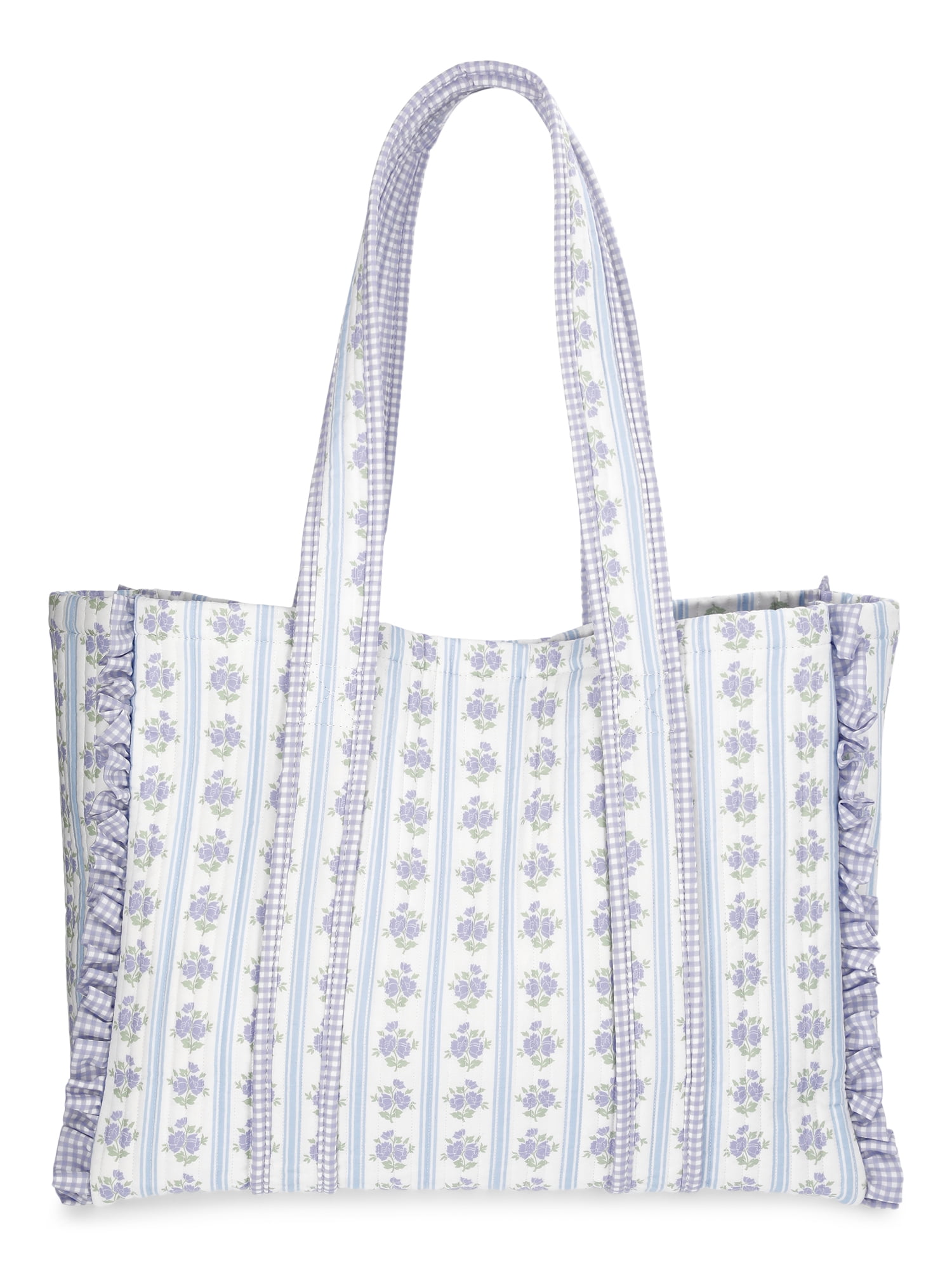 No Boundaries Women's Quilted Tote Bag, Floral/Gingham