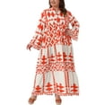 thumbnail image 2 of Agnes Orinda Women's Plus Size Bohe Dress Pattern Flowy Button Flared Bell Long Sleeve Tiered Casual Fall A Line Maxi Dress 3X Red, 2 of 6