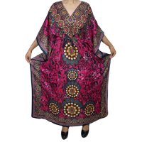 Mogul Womens Kimono Caftan Dress Pink Printed Swimsuit Beach Wear Bikini Cover Up Resort Wear Nightgown XXXL