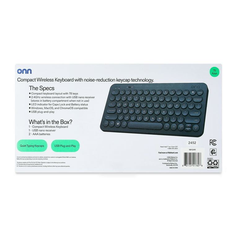 onn Mini Compact Wireless Keyboard, 78 Keys, Grey photo 8