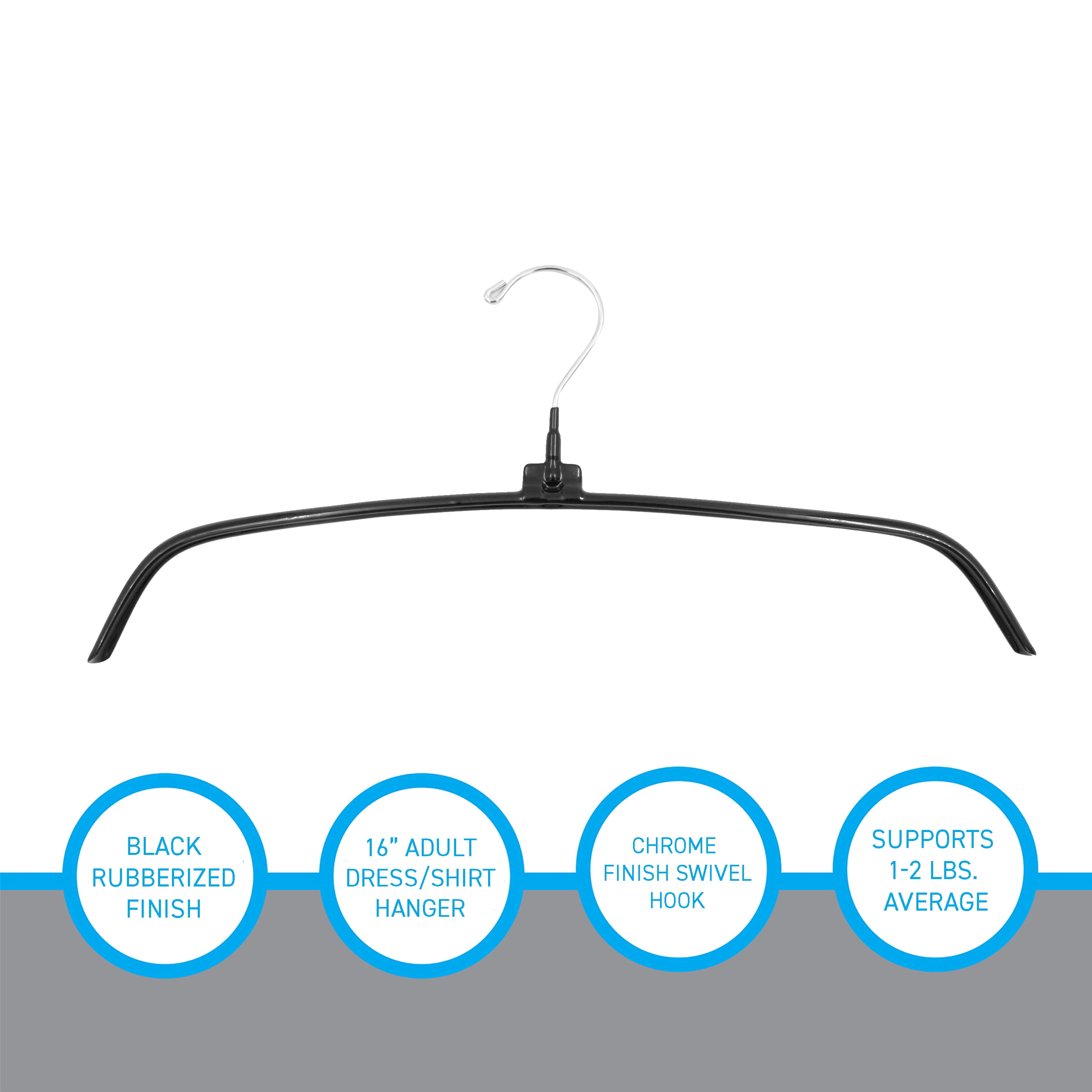 SSWBasics Rubberized Hangers - Black Metal - 16 inch - Case of 20