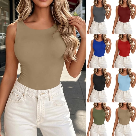 MYAOYINo Boundaries Womens Solid Sleeveless Tank Top Slim Fit Crew Neck Casual Wear