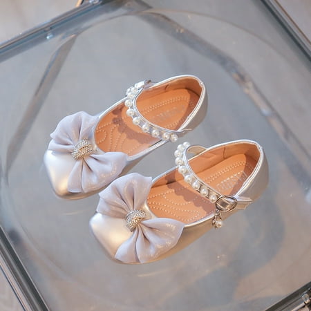

Little Girls Big Girls Rhinestones Satin Ribbon Pearl Strap Mary Jane Shoes W364 Sizes 9.5C-4Y