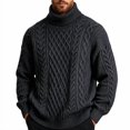thumbnail image 2 of Vxararl Chunky Thermal Turtleneck Pullover Jumper for Men, Classic Cable Knit Long Sleeve Sweater Casual Warm Cold‑Weather Knit Top for Daily Dressing Black XL, 2 of 6