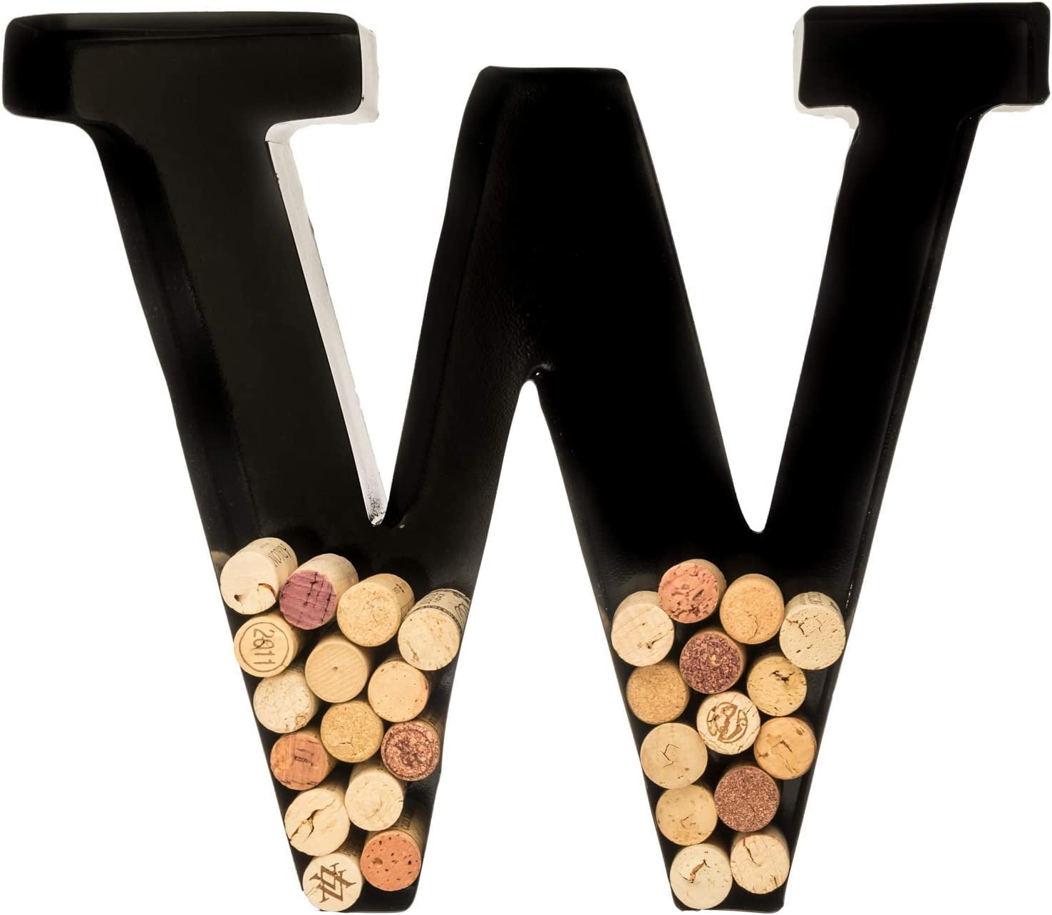 Will's Wine Cork Holder Metal Monogram Letter (W), Black, Large Wine