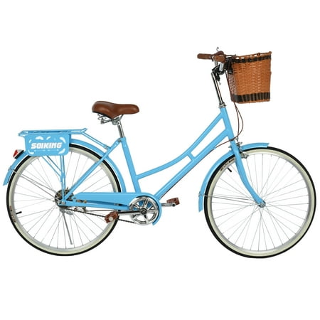 Around The Block Women's Retro Beach Cruiser Bike, 26 inch Commuter Bike with Rear Steel Seat and Front Basket Seaside Travel Bicycle