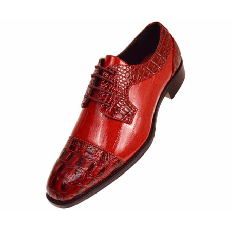 Bolano Mens Exotic Oxford Dress Shoes Your Choice of Crocodile Skin/EEL Skin/Lizard Skin Cap Toe Available in Black, Black & Red, and