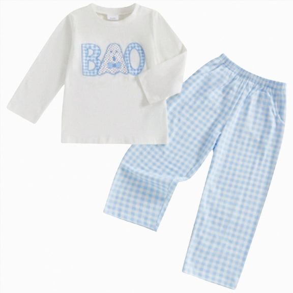 NOLDARES Toddler Baby Boy Halloween Outfit Sweatshirt Pants Fall Clothes Print Sweatshirt Top Long Pants Cute Winter Outfits(White,4-5 Y)
