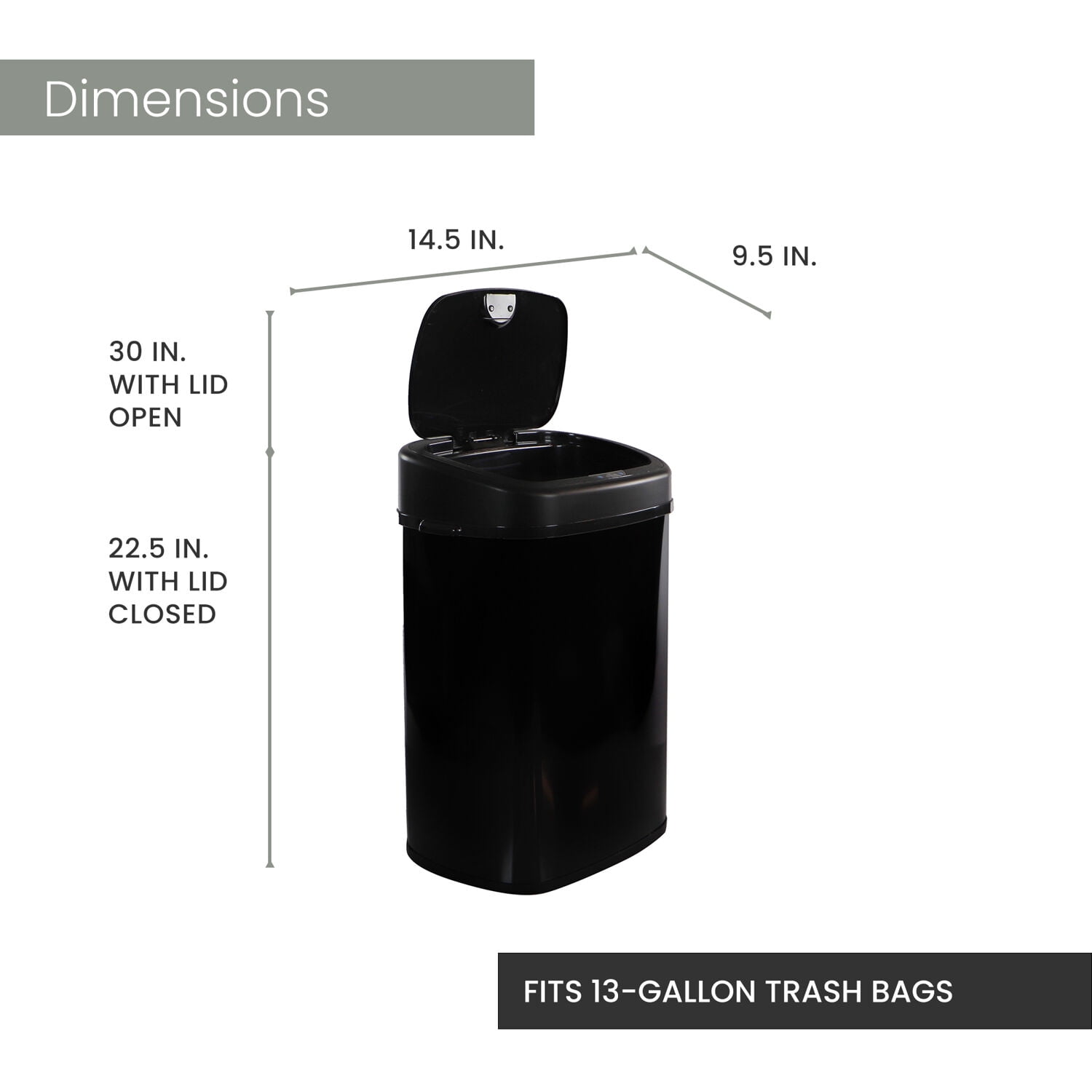 Hanover Hands Free Trash Can Garbage Bin, Fingerprint resistant, 50 Liter/13.2 Gallon