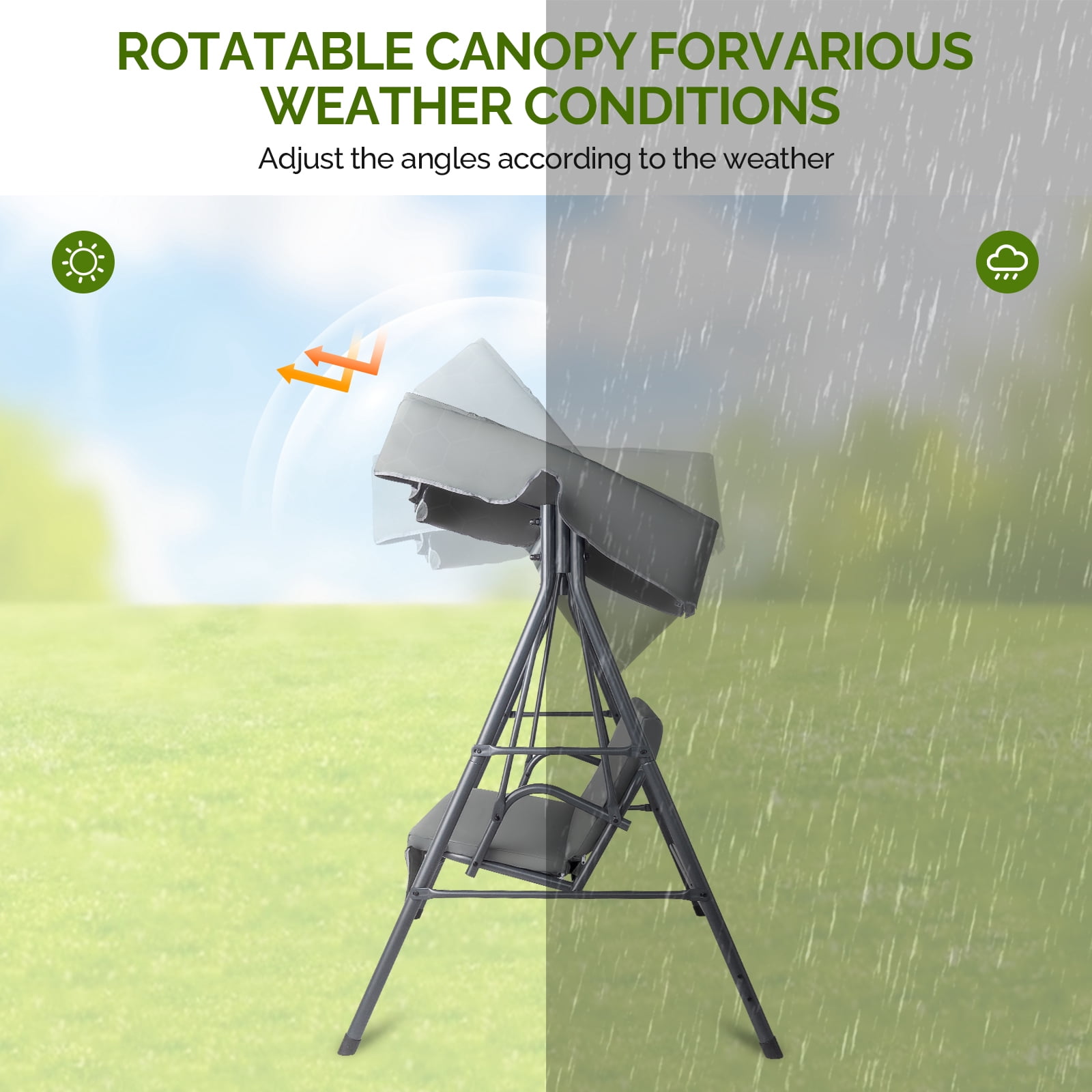 Outdoor Swing Set with Canopy & Cushion 250KG Weight Capacity Steel Frame Oxford Cloth Patio Swing for Garden Backyard Balcony
