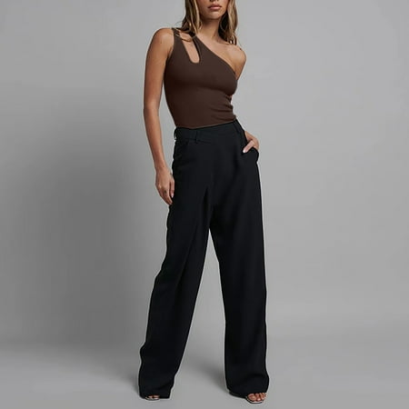 Sexy Bodysuit for Women Summer Tight Cutout One Shoulder Ribbed Knit Body Suits Skinny Stretch Bodycon Slimming Shapewear  Coffee  L