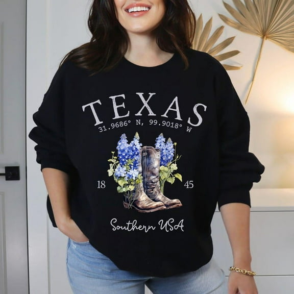 Texas Bluebonnet Sweatshirt, State Flower Crewneck, Oversized Texas Pride Pullover Souvenir Gift