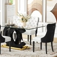 thumbnail image 4 of 70" Glass Dining Table Set for 6, Modern Clear Tabletop with OC Base, 6 Velvet Upholstered Dining Chairs with Nailhead Trim, Solid Wood Legs, for Kitchen, Dining Room, Conference Room, 4 of 7