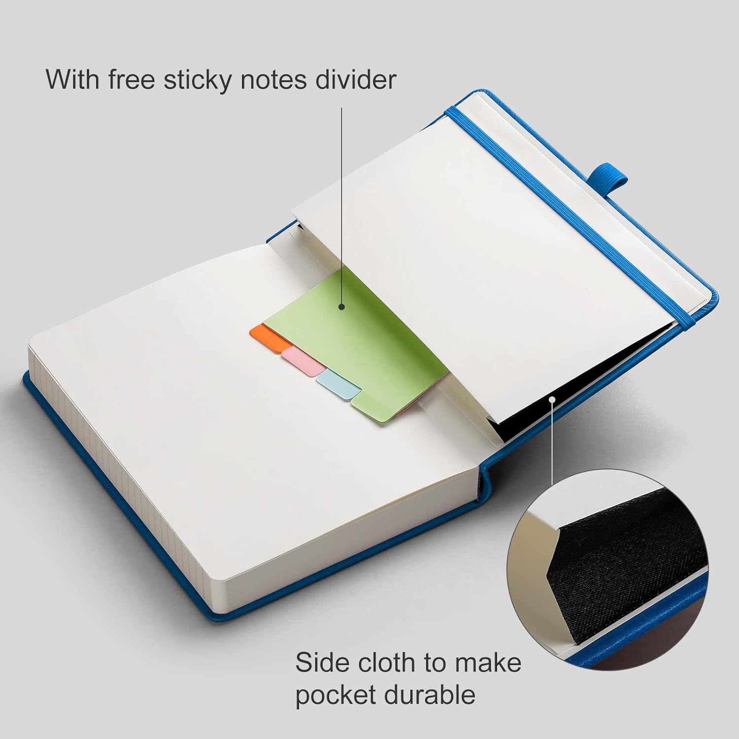 Thick Journal Lined Notebook - 320 Numbered Pages A5 Notebook College Ruled Journal for Writing, 100gsm Lined Paper, Leather Hardcover, for Women Men Work Office School, 5.75'' X 8.38''-Blue