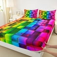 thumbnail image 3 of Manfei Abstract Plaid Print Full Size Sheets,Stereoscopic Checkered Bed Sheets,Orange Green Pink Sheet Sets For Girls Boys,Breathable Home Decor,4pcs, 3 of 7