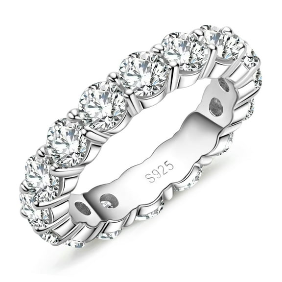 Yeesoth Cubic Zirconia Eternity Rings for Women 14K White Gold Plated Sterling Silver 4mm Round Cut CZ Eternity Band Wedding Rings