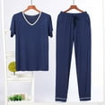 thumbnail image 2 of Kureaily Men's Pajamas Half Sleeved Trousers Set V Neck Thin Can Be Worn Outside The Casual Style Of Homewear Two-Pieces Loungewear, 2 of 7