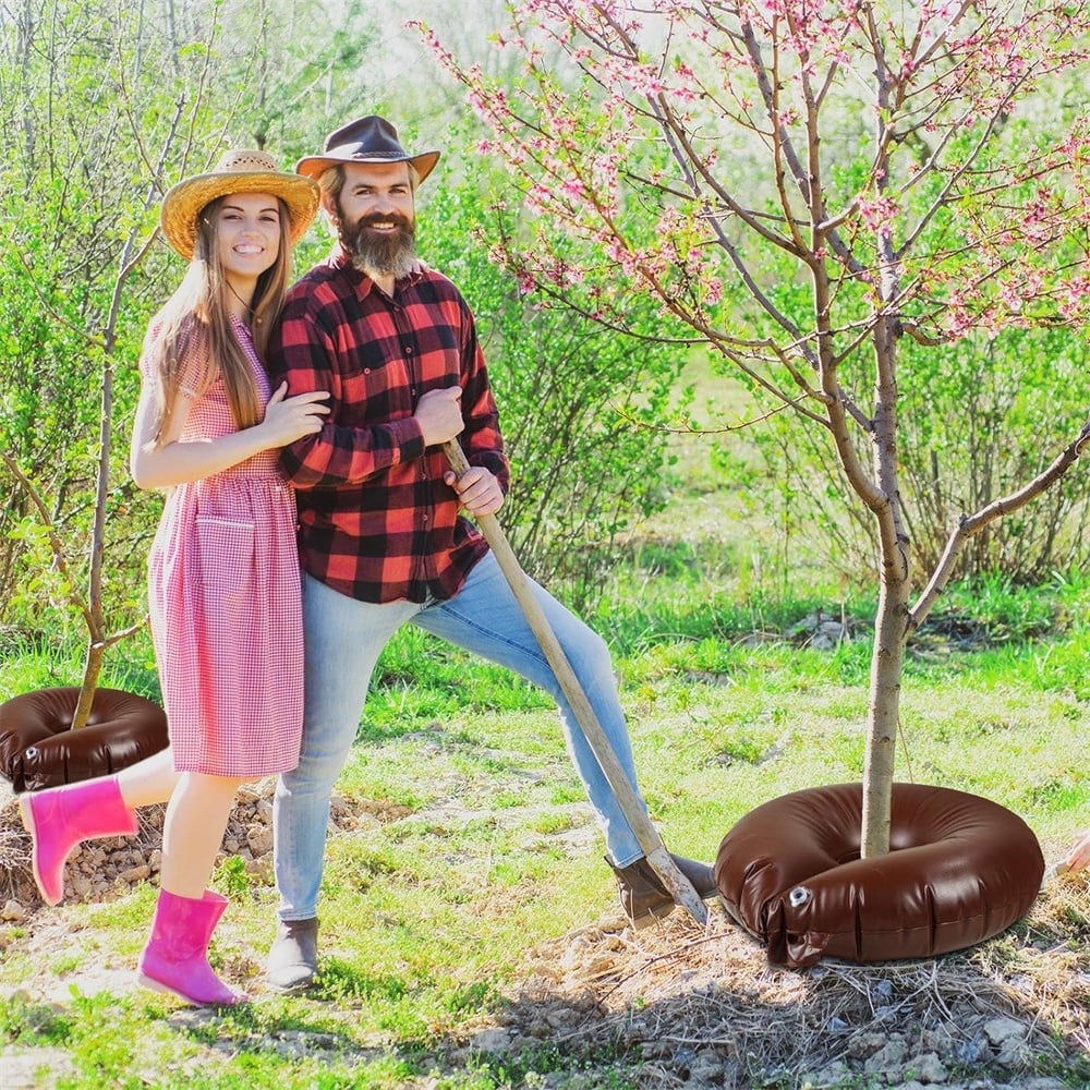 NOGIS Tree Watering Bags-10 Gallon Slow Release Tree Rings, Thicken Automatic Drip Tree Watering Irrigation System for Planted Small New Trees and Shrubs (Brown, 2 Pack)