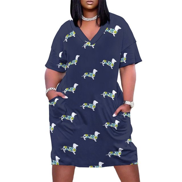Vestido largo de Dachshund para mujer, elegante vestido de noche con bolsillos de verano