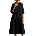 thumbnail image 5 of Zeijnsda Womens Long Dresses Spring Summer 3/4 Sleeved Shirt Dresses Lapel Button Maxi Shirt Dresses Solid Color Cotton-Linen Midi Dresses for Casual Daily Outfit, 5 of 7