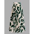 thumbnail image 3 of Womens Dark Green Leaf Print High Waist A-Line Maxi Skirt, Flowing Summer Holiday Skirt, 3 of 8