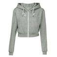 thumbnail image 2 of Women Fashion Solid Crop Hoodie Zipper Sweatshirt Zip Cosy Hoody Dance Ladies Raffle Jacket Elderly Ideas Women Sweater Womens Jackets under 20 Insulated Jacket Women Jacket Women Zip up Hood Jacket, 2 of 5