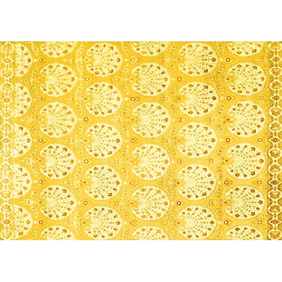 Ahgly Company Machine Washable Indoor Rectangle Abstract Yellow Contemporary Area Rugs, 2' x 5'