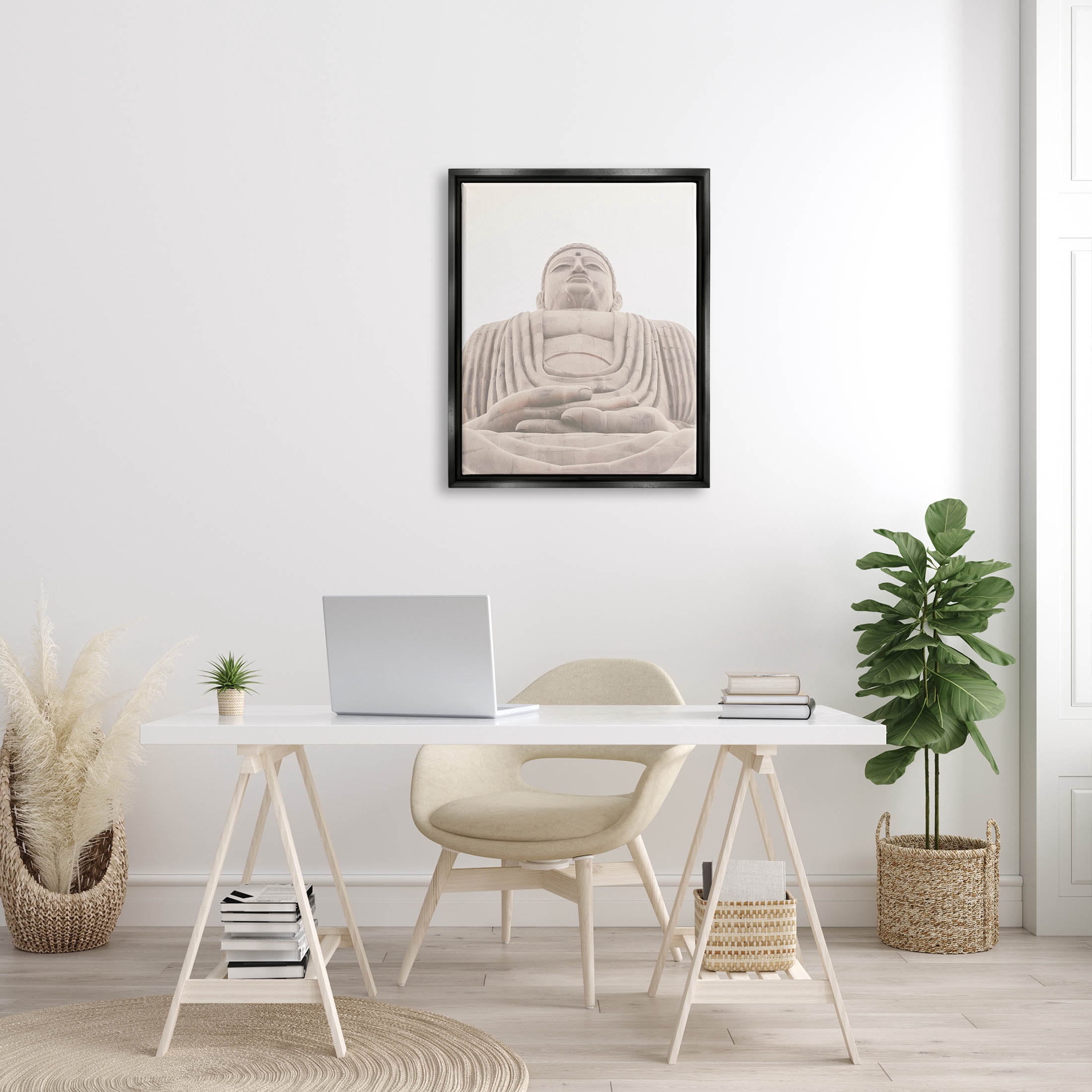 Spiritual Buddha Sacred Sculpture Religious Photograph Jet Black Framed Art Print Wall Art