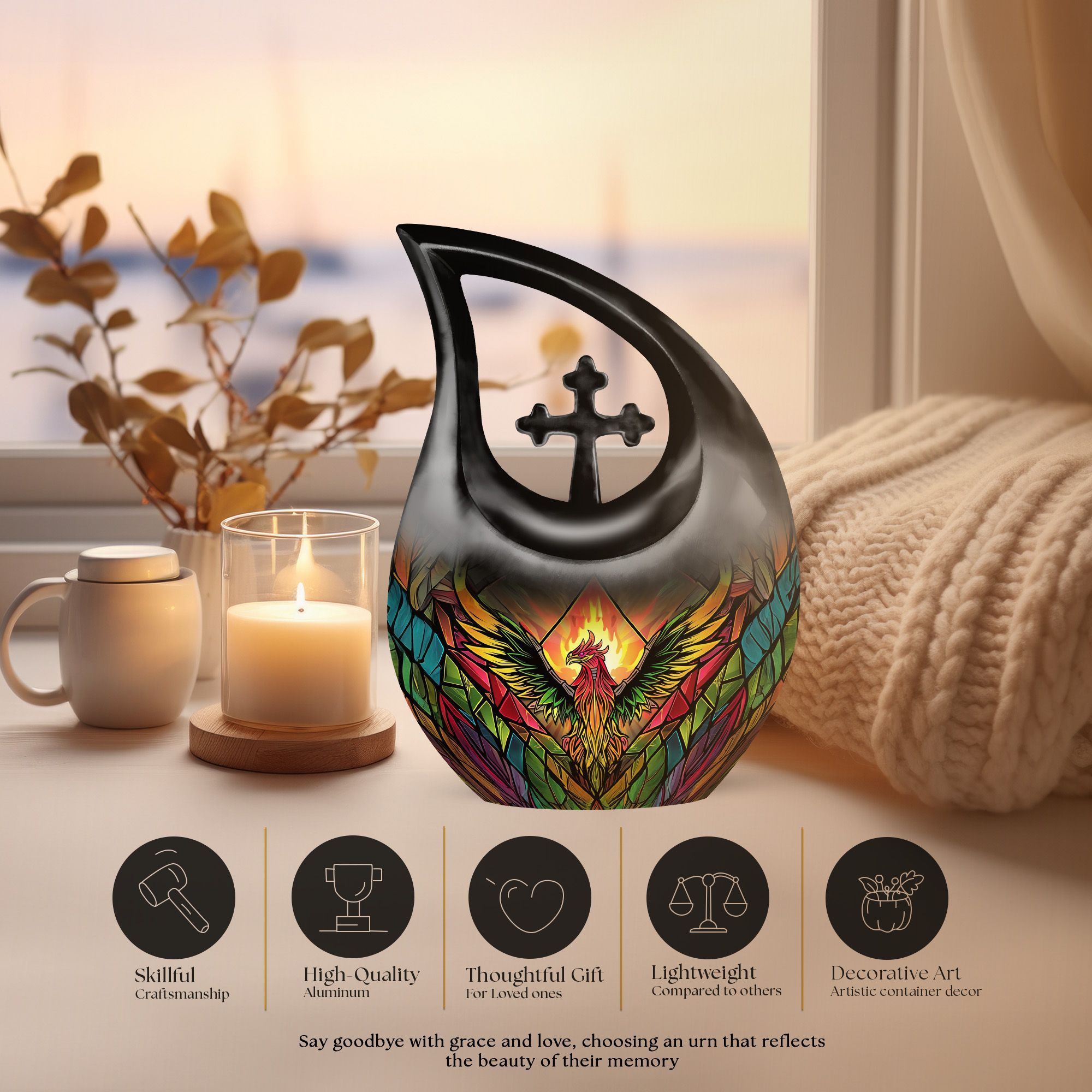 MUKTIVE Colorful Phoenix Burial Urns for Human Ashes Remains, Funeral Urns for Human Ashes Adult Male & Female Cremation, Holds 180 Cubic, Combo Sets Urn for Mom (1 Large 10 ", 4 Keepsake 3 ")