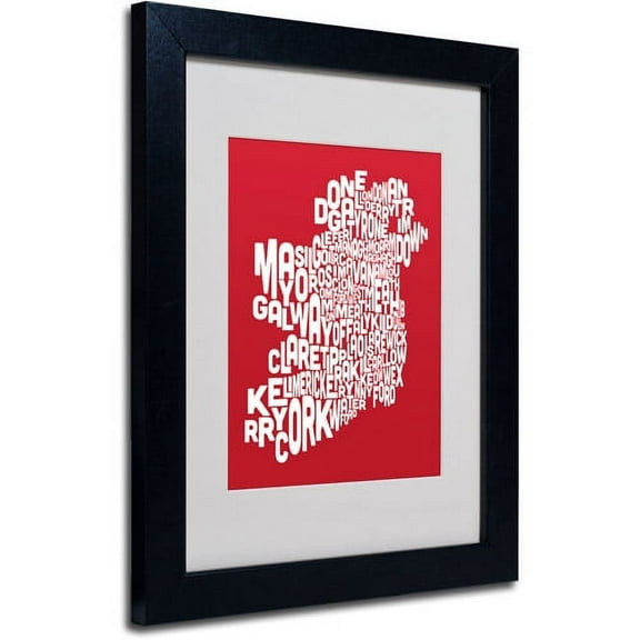 Trademark Fine Art "RED-Ireland Text Map" Matted Framed Art by Michael Tompsett