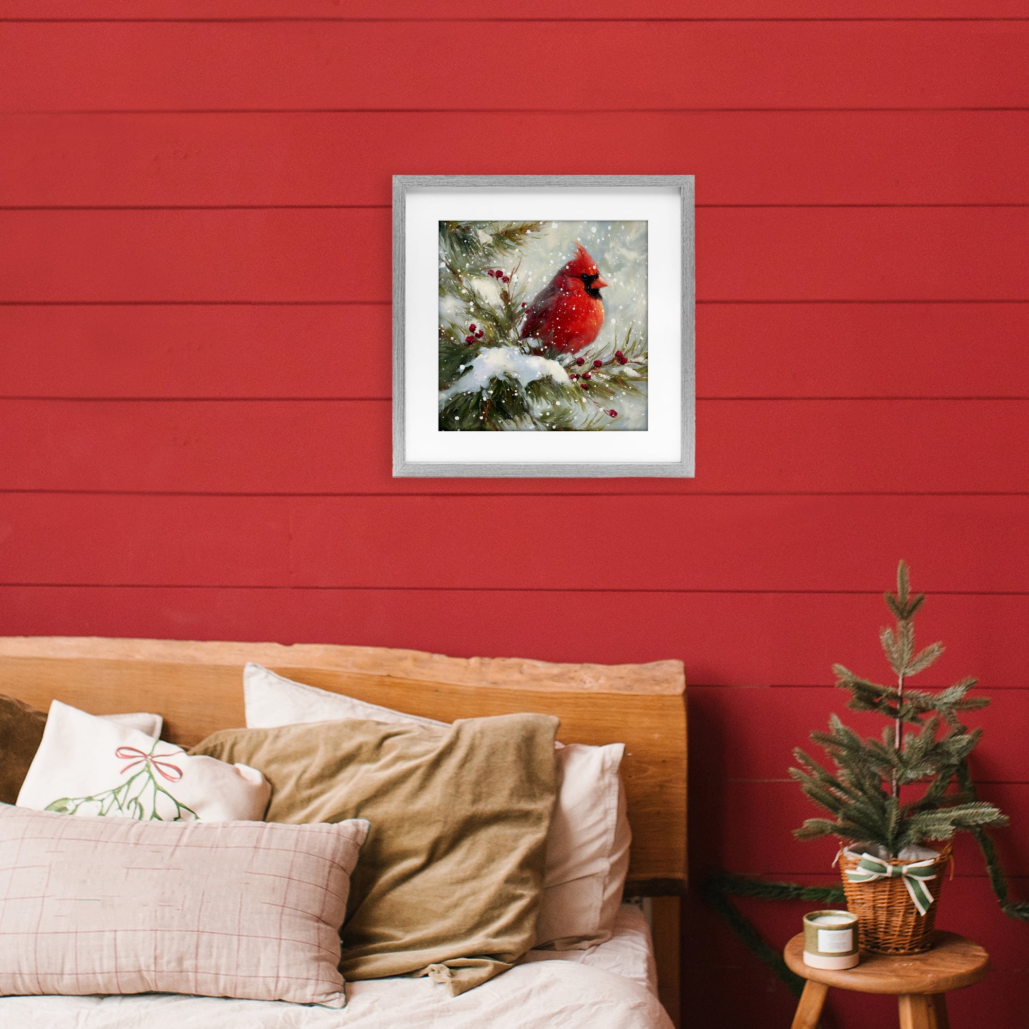 Stupell Industries Winter's Red Jewel Gray Framed Print Under Glass, design by Tina LeCour